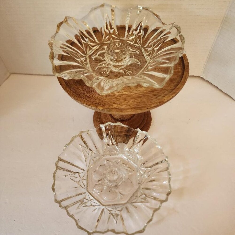 Vintage 1960 Federal Glass 2 Pioneer Candle Holders Fruit Design Clear Glass
